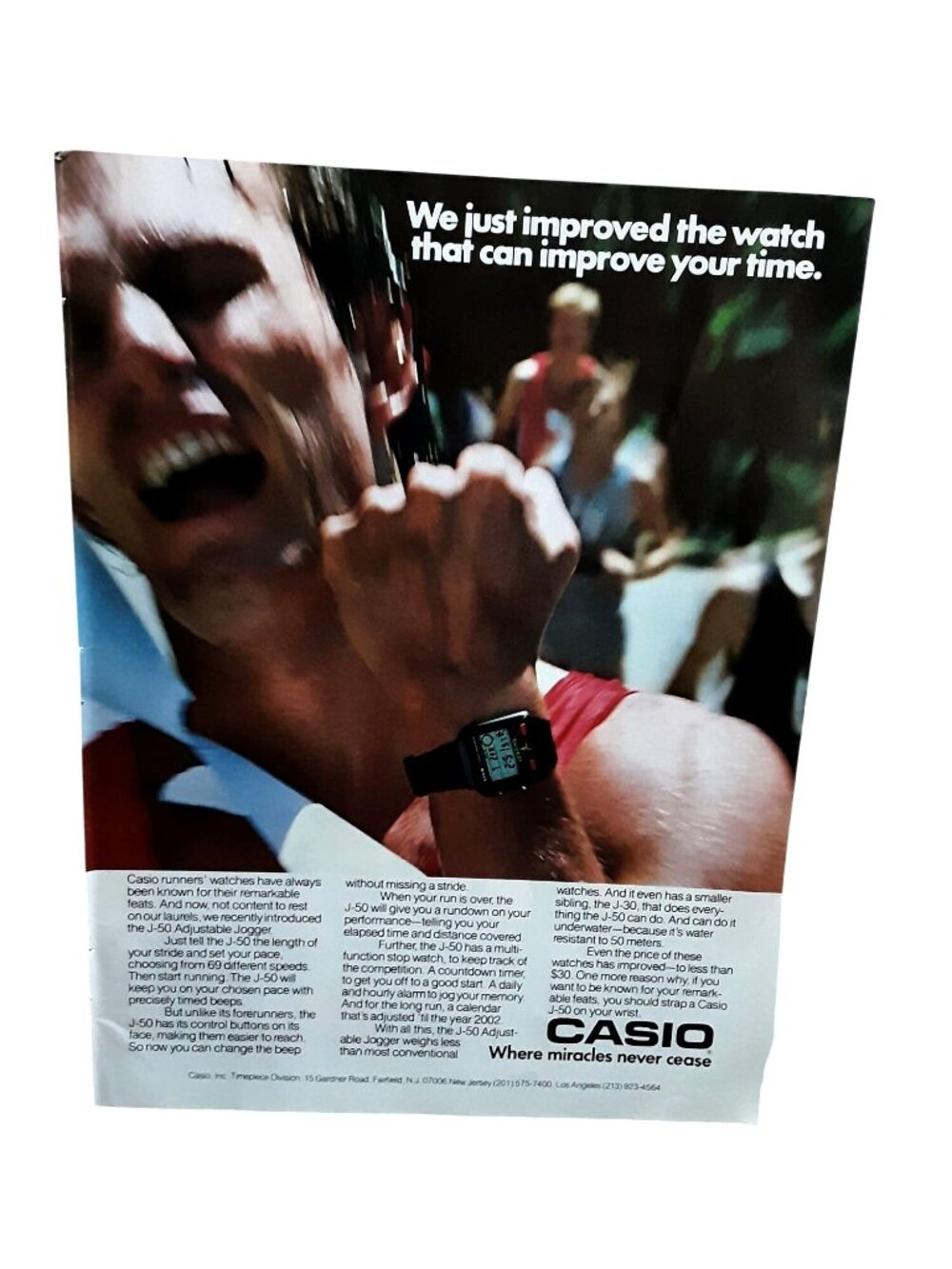 1982 Casio J-50 Digital Watch Vintage Print Ad Casio Runner Retro Jogger